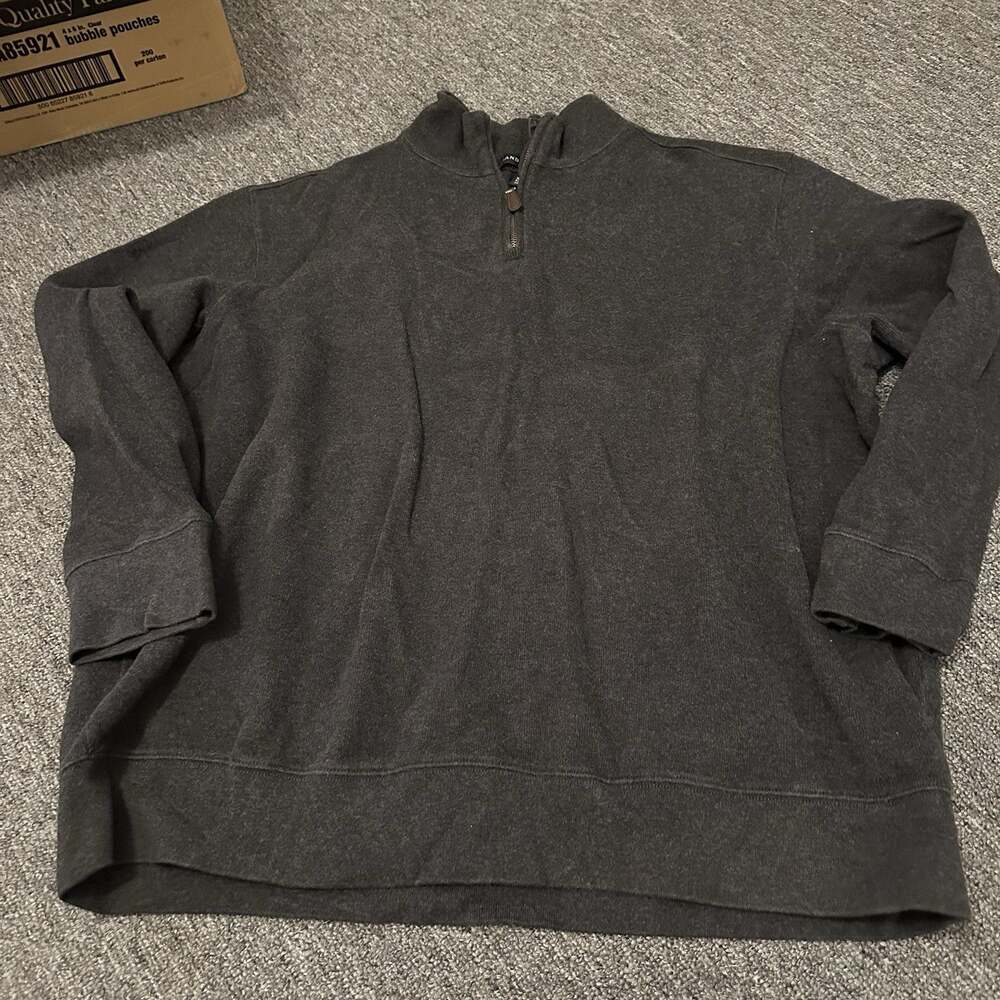Lands End Mens XXL Gray Henley 1/4 Zip Cotton Sweater